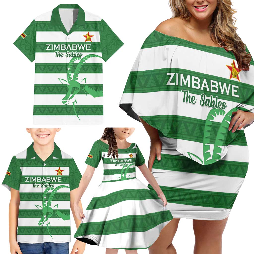 Zimbabwe Rugby Custom Family Matching Off Shoulder Short Dress and Hawaiian Shirt Go Sables Go