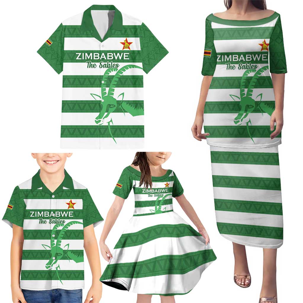 Zimbabwe Rugby Custom Family Matching Puletasi and Hawaiian Shirt Go Sables Go