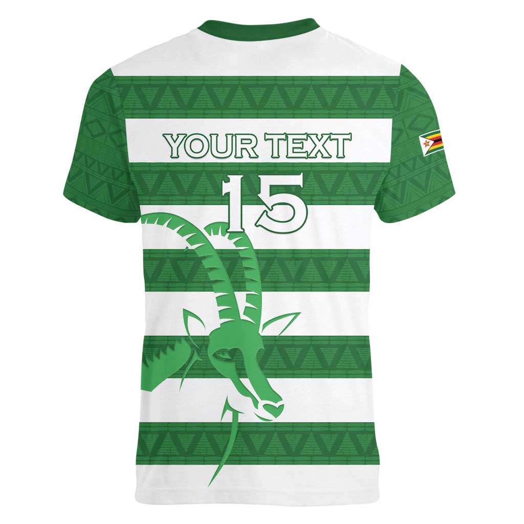 Zimbabwe Rugby Custom Women V-Neck T-Shirt Go Sables Go