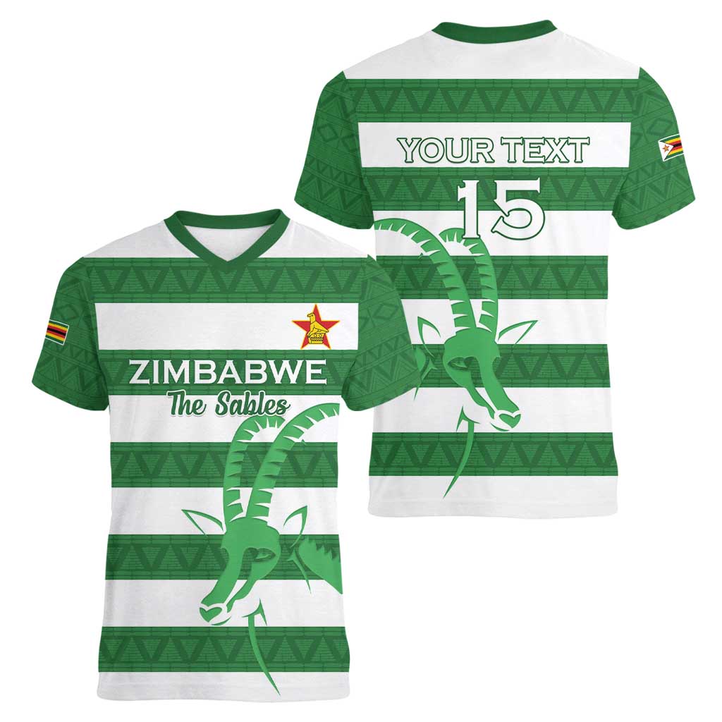 Zimbabwe Rugby Custom Women V-Neck T-Shirt Go Sables Go