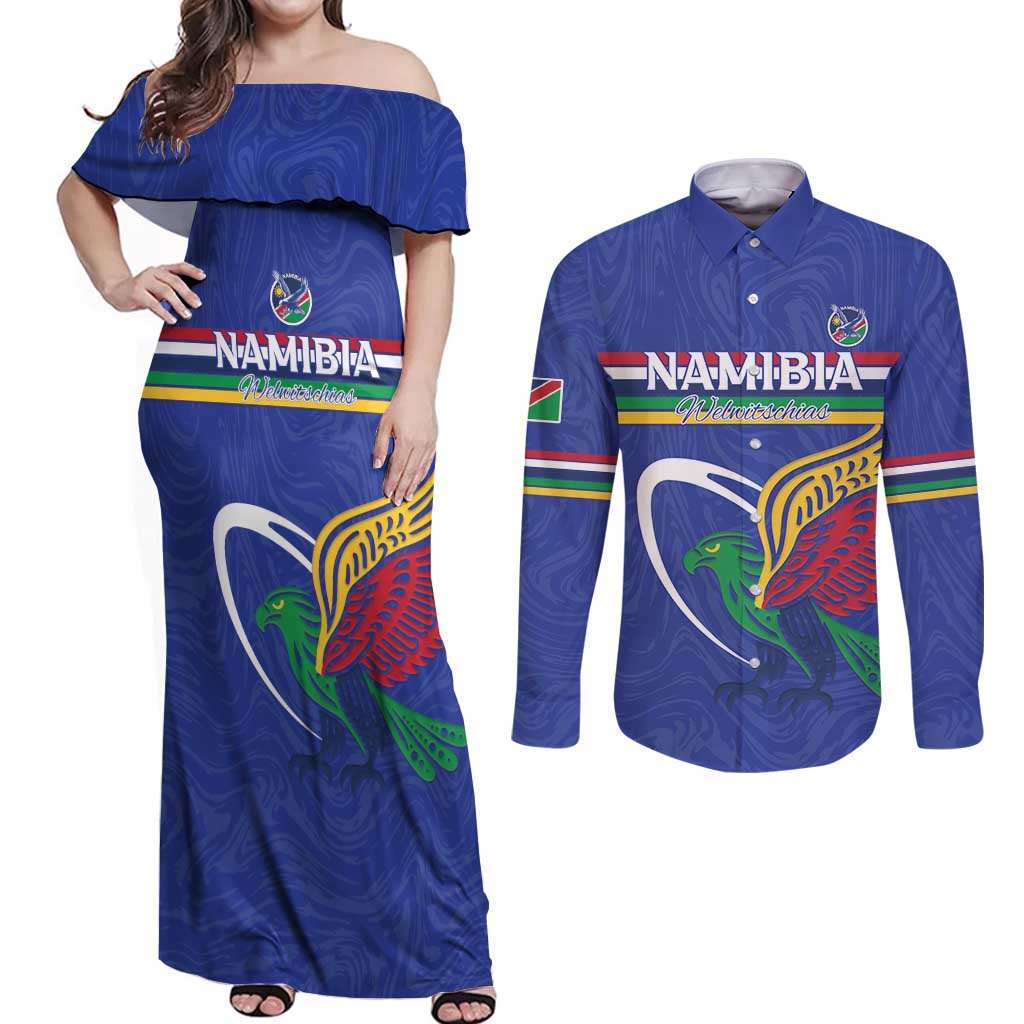 Namibia Rugby Custom Couples Matching Off Shoulder Maxi Dress and Long Sleeve Button Shirt Go Welwitschias