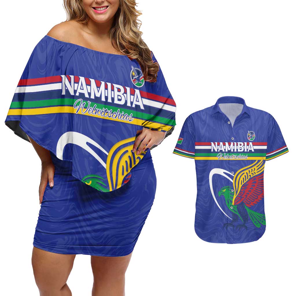 Namibia Rugby Custom Couples Matching Off Shoulder Short Dress and Hawaiian Shirt Go Welwitschias