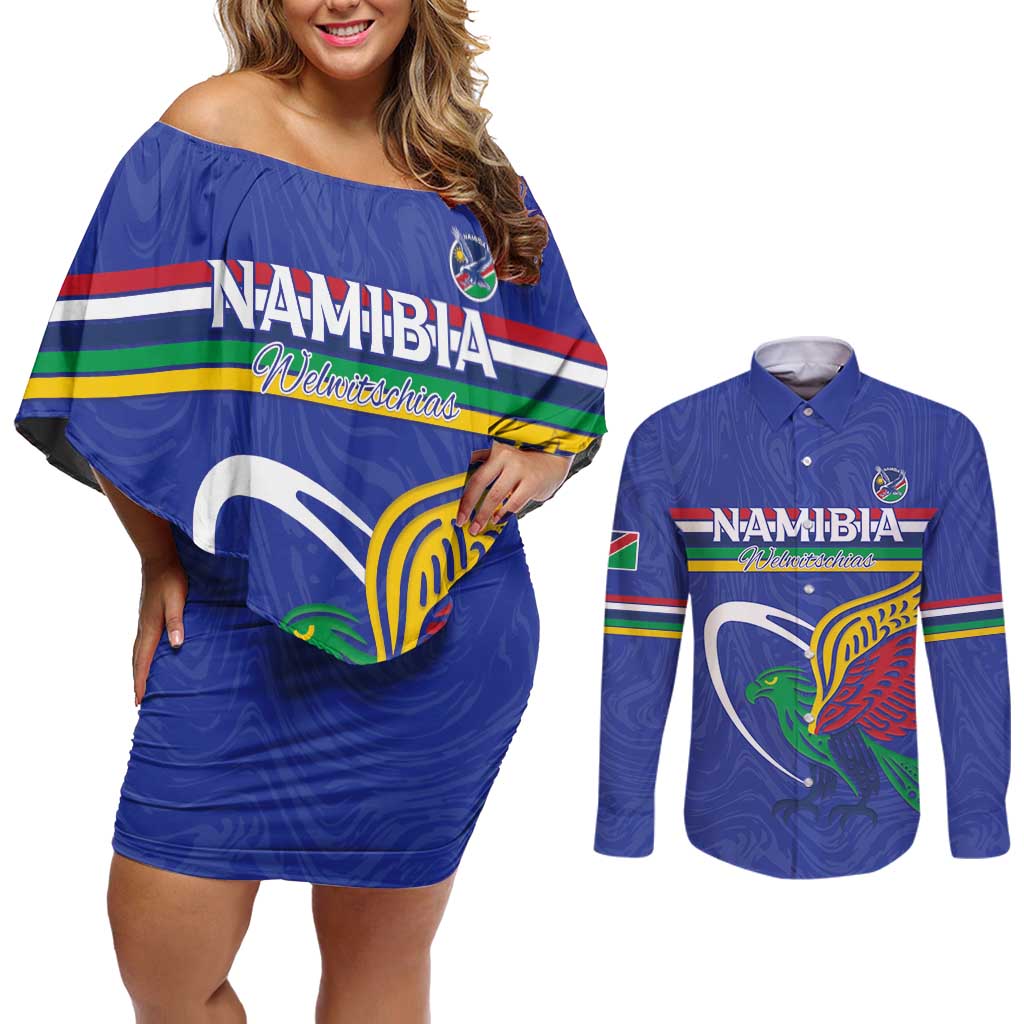 Namibia Rugby Custom Couples Matching Off Shoulder Short Dress and Long Sleeve Button Shirt Go Welwitschias