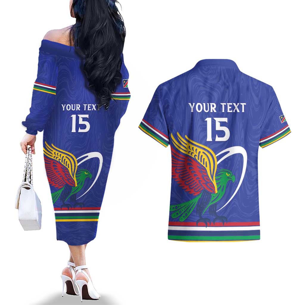 Namibia Rugby Custom Couples Matching Off The Shoulder Long Sleeve Dress and Hawaiian Shirt Go Welwitschias