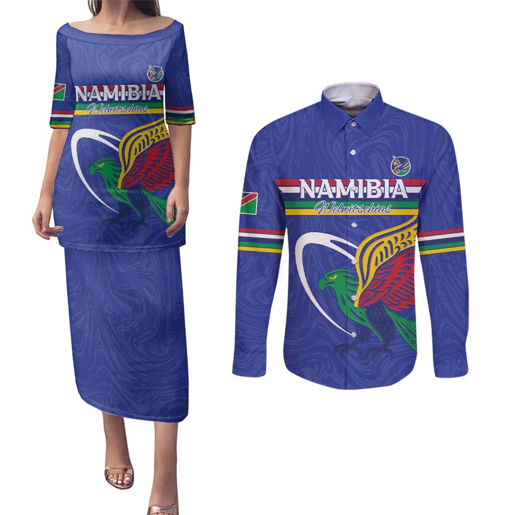 Namibia Rugby Custom Couples Matching Puletasi and Long Sleeve Button Shirt Go Welwitschias