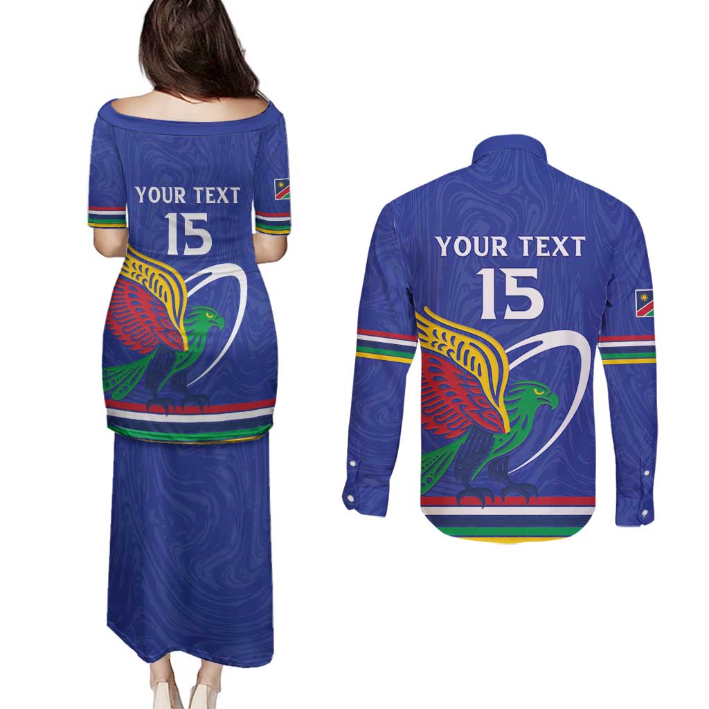 Namibia Rugby Custom Couples Matching Puletasi and Long Sleeve Button Shirt Go Welwitschias