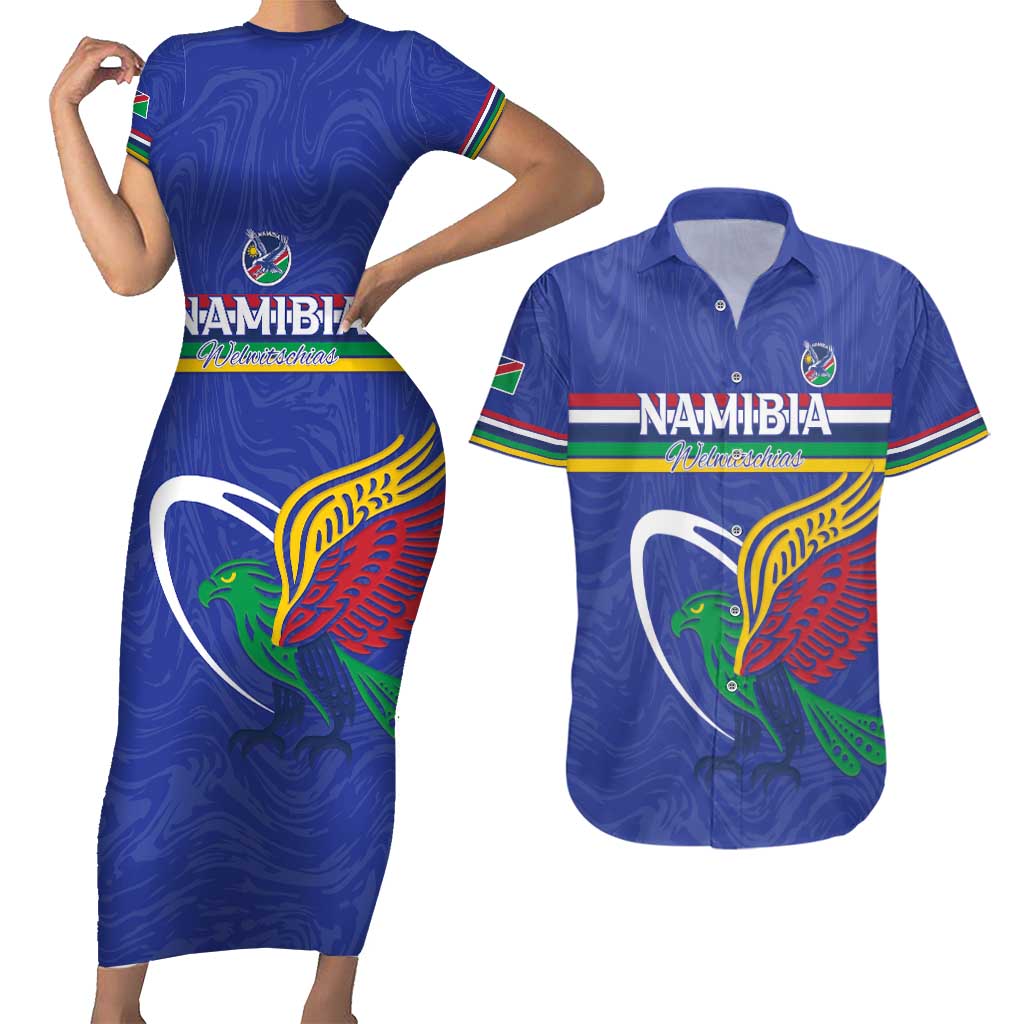 Namibia Rugby Custom Couples Matching Short Sleeve Bodycon Dress and Hawaiian Shirt Go Welwitschias