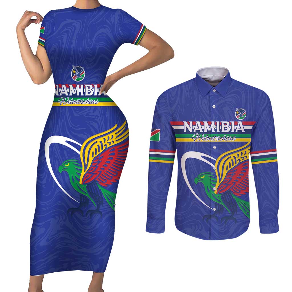 Namibia Rugby Custom Couples Matching Short Sleeve Bodycon Dress and Long Sleeve Button Shirt Go Welwitschias