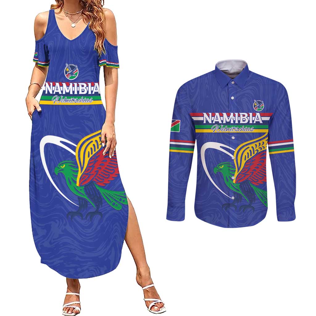 Namibia Rugby Custom Couples Matching Summer Maxi Dress and Long Sleeve Button Shirt Go Welwitschias
