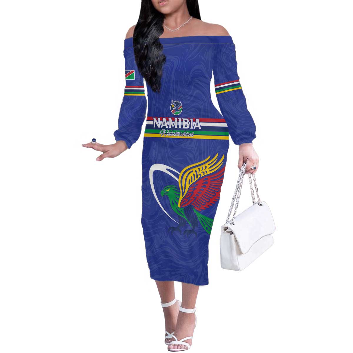 Namibia Rugby Custom Family Matching Off The Shoulder Long Sleeve Dress and Hawaiian Shirt Go Welwitschias