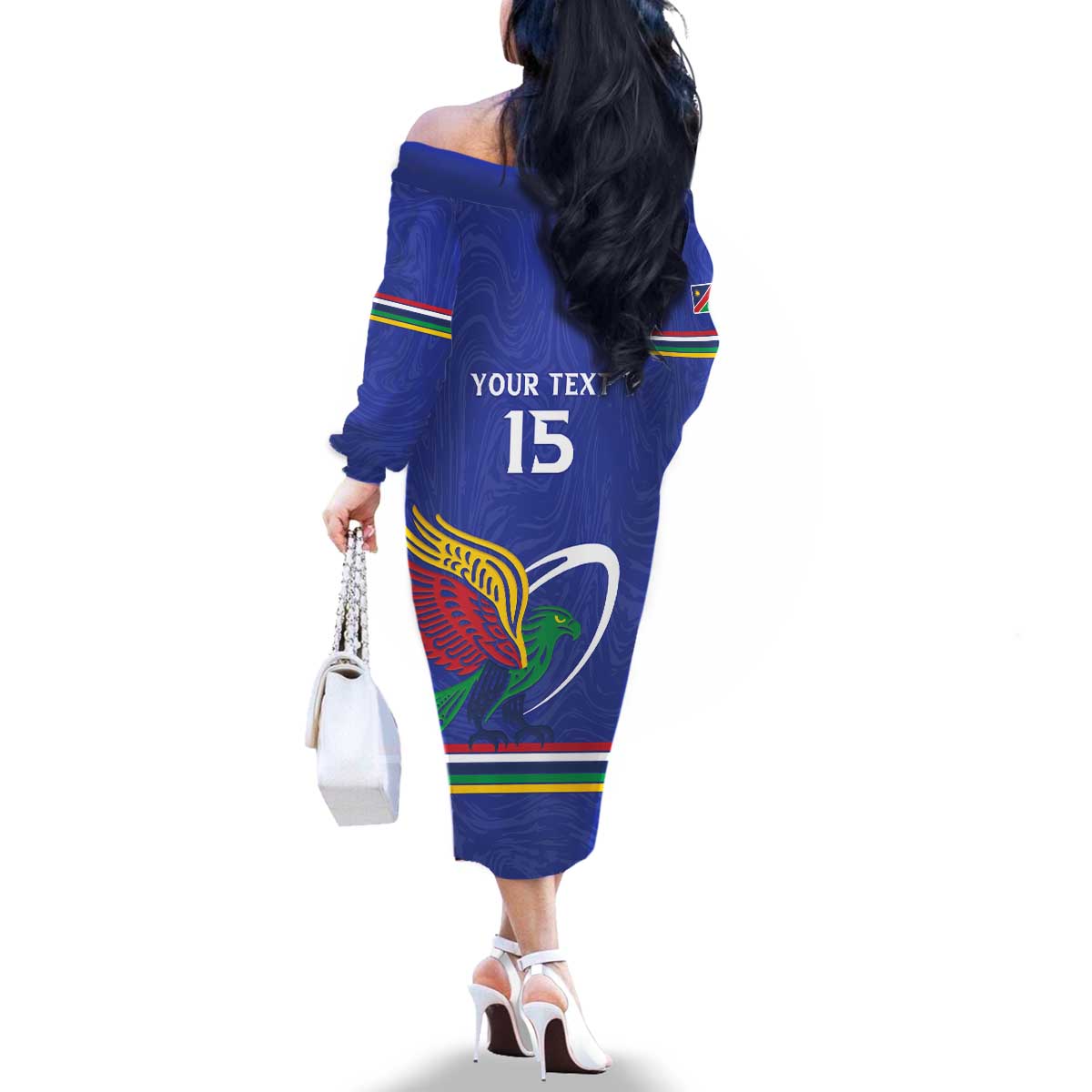 Namibia Rugby Custom Family Matching Off The Shoulder Long Sleeve Dress and Hawaiian Shirt Go Welwitschias