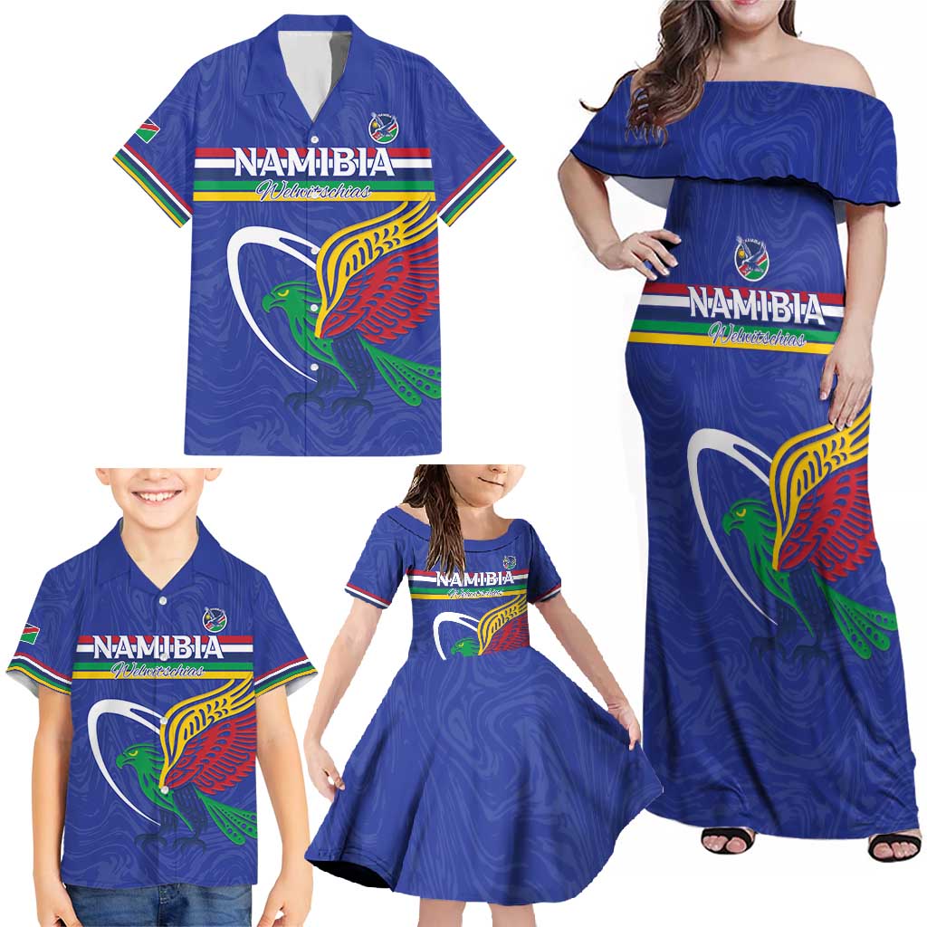 Namibia Rugby Custom Family Matching Off Shoulder Maxi Dress and Hawaiian Shirt Go Welwitschias