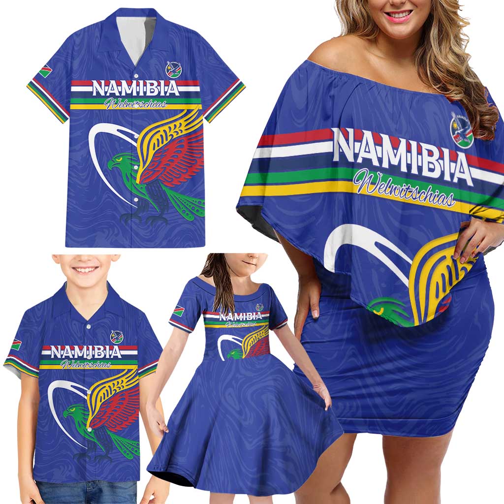 Namibia Rugby Custom Family Matching Off Shoulder Short Dress and Hawaiian Shirt Go Welwitschias