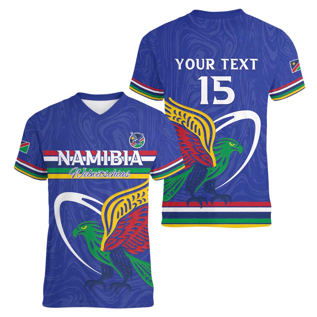 Namibia Rugby Custom Women V-Neck T-Shirt Go Welwitschias
