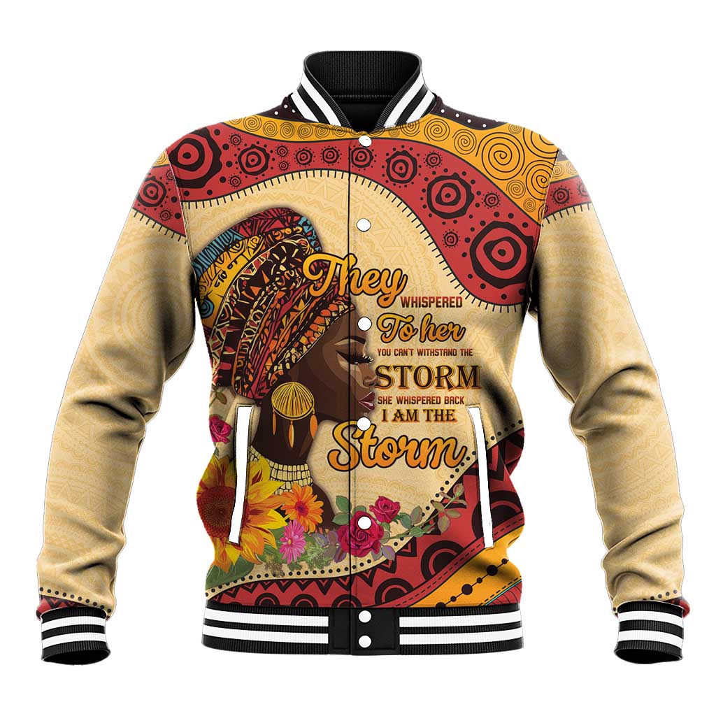 Black History Month Baseball Jacket African Woman Afro I Am The Storm - Wonder Print Shop