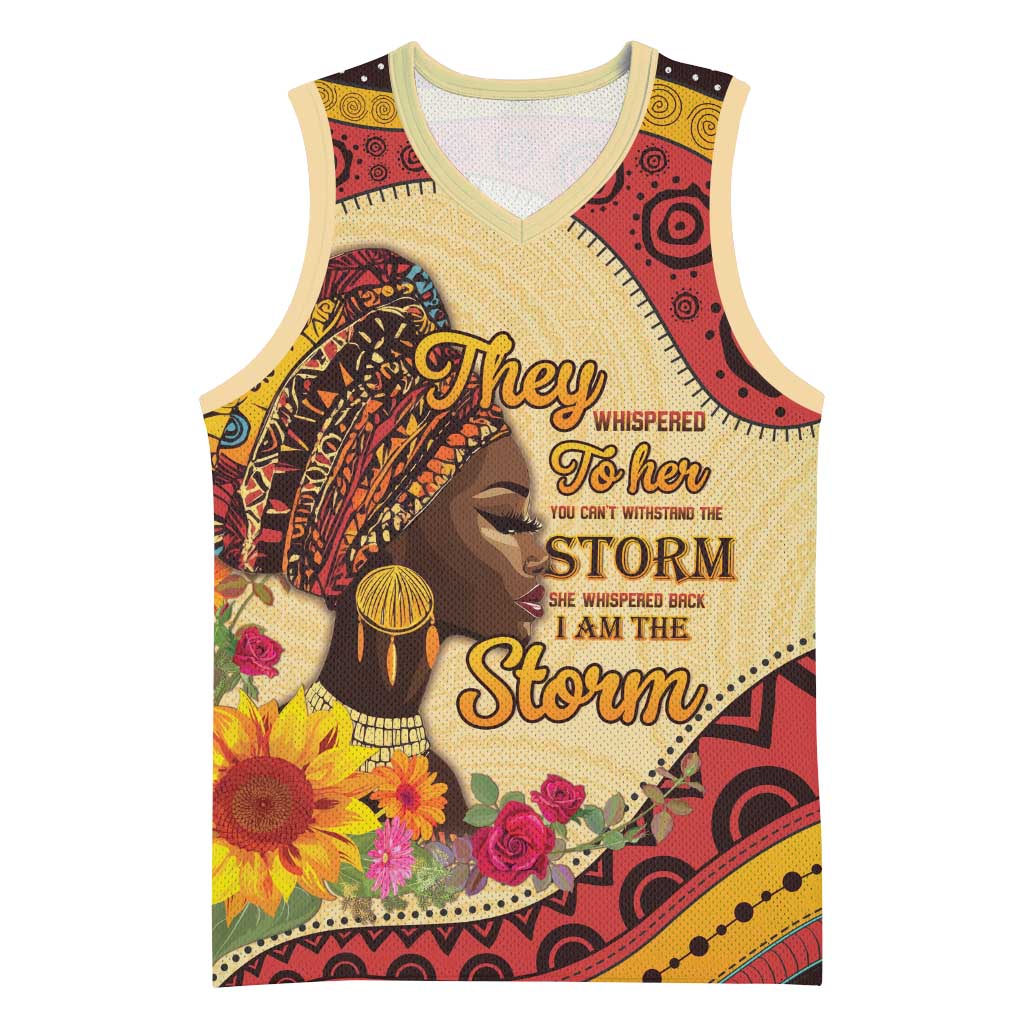 Black History Month Basketball Jersey African Woman Afro I Am The Storm - Wonder Print Shop
