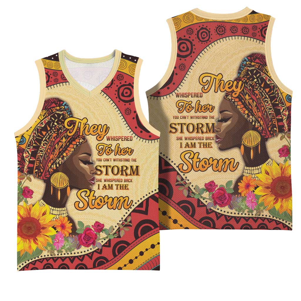 Black History Month Basketball Jersey African Woman Afro I Am The Storm - Wonder Print Shop
