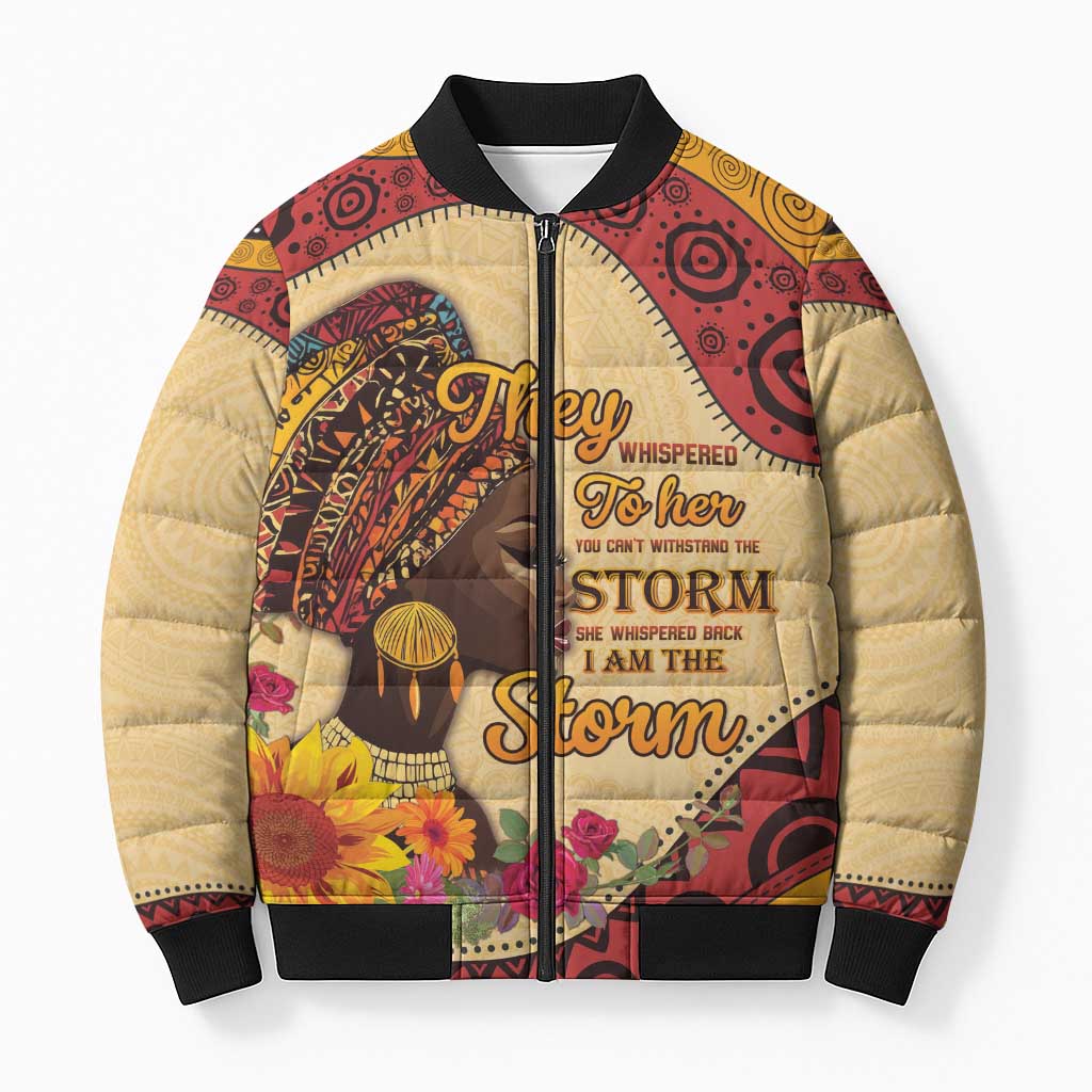 Black History Month Bomber Puffer Jacket African Woman Afro I Am The Storm - Wonder Print Shop
