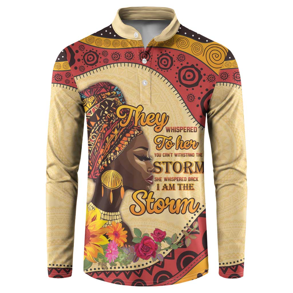 Black History Month Button Sweatshirt African Woman Afro I Am The Storm - Wonder Print Shop