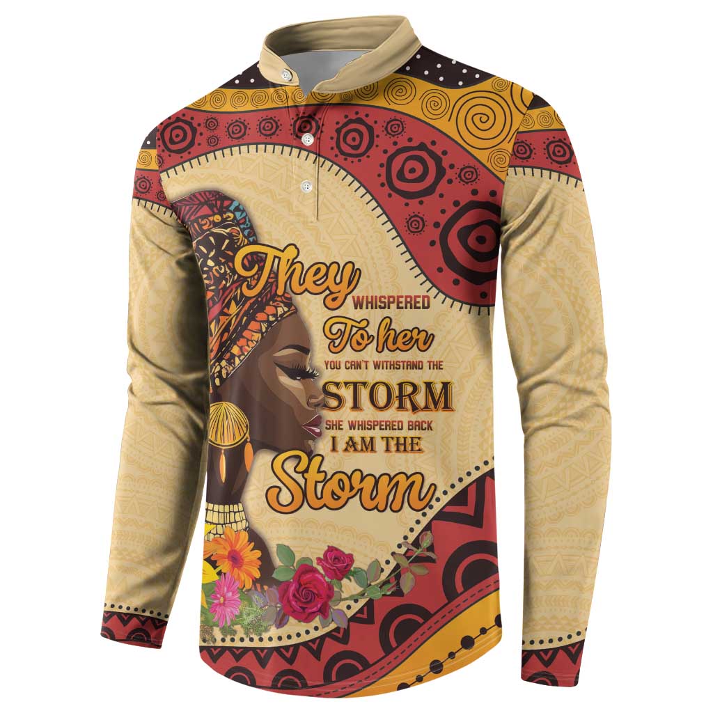 Black History Month Button Sweatshirt African Woman Afro I Am The Storm - Wonder Print Shop