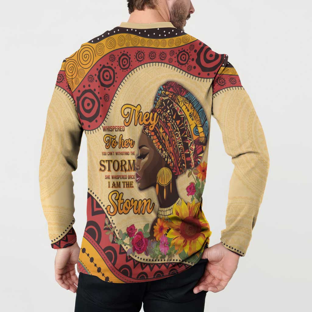 Black History Month Button Sweatshirt African Woman Afro I Am The Storm - Wonder Print Shop