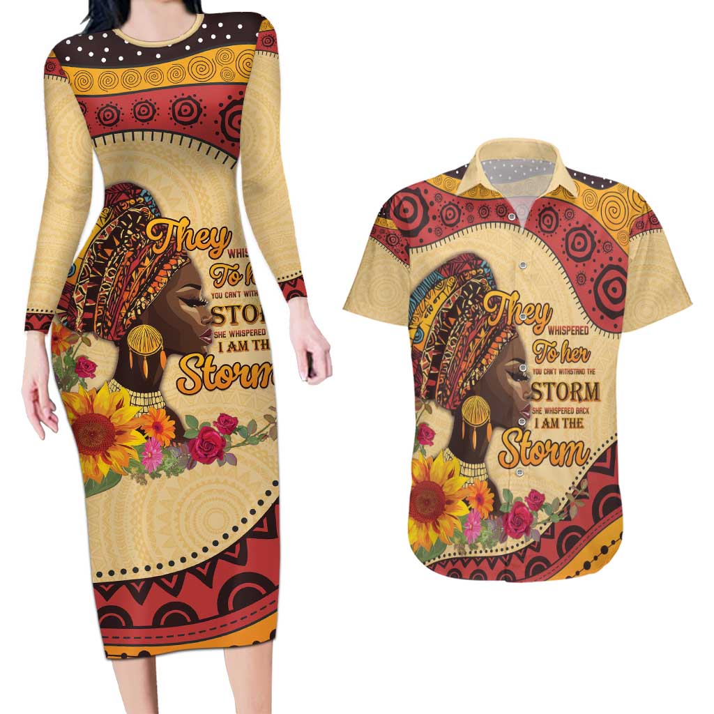 Black History Month Couples Matching Long Sleeve Bodycon Dress and Hawaiian Shirt African Woman Afro I Am The Storm - Wonder Print Shop