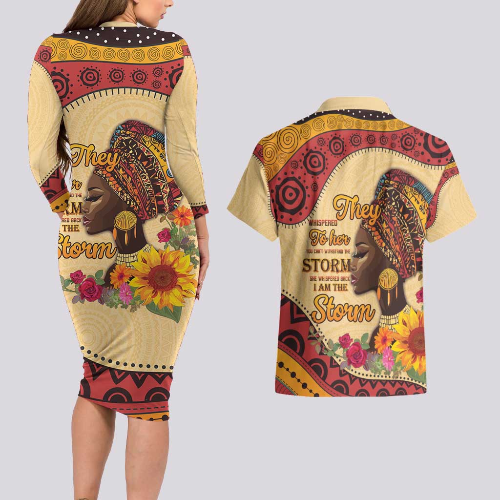 Black History Month Couples Matching Long Sleeve Bodycon Dress and Hawaiian Shirt African Woman Afro I Am The Storm - Wonder Print Shop