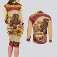 Black History Month Couples Matching Long Sleeve Bodycon Dress and Long Sleeve Button Shirt African Woman Afro I Am The Storm - Wonder Print Shop