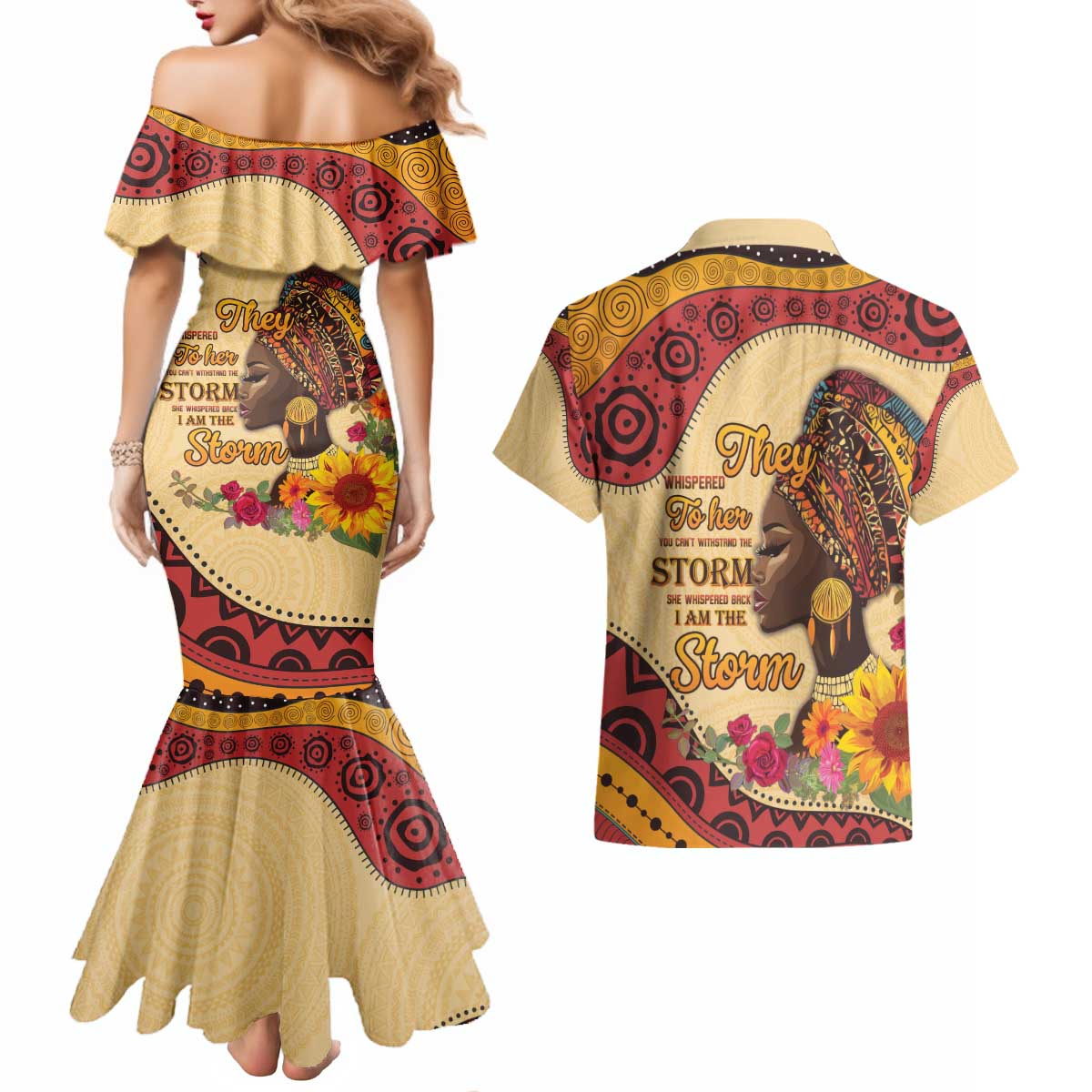 Black History Month Couples Matching Mermaid Dress and Hawaiian Shirt African Woman Afro I Am The Storm - Wonder Print Shop