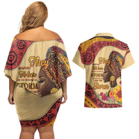 Black History Month Couples Matching Off Shoulder Short Dress and Hawaiian Shirt African Woman Afro I Am The Storm - Wonder Print Shop