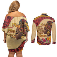 Black History Month Couples Matching Off Shoulder Short Dress and Long Sleeve Button Shirt African Woman Afro I Am The Storm - Wonder Print Shop