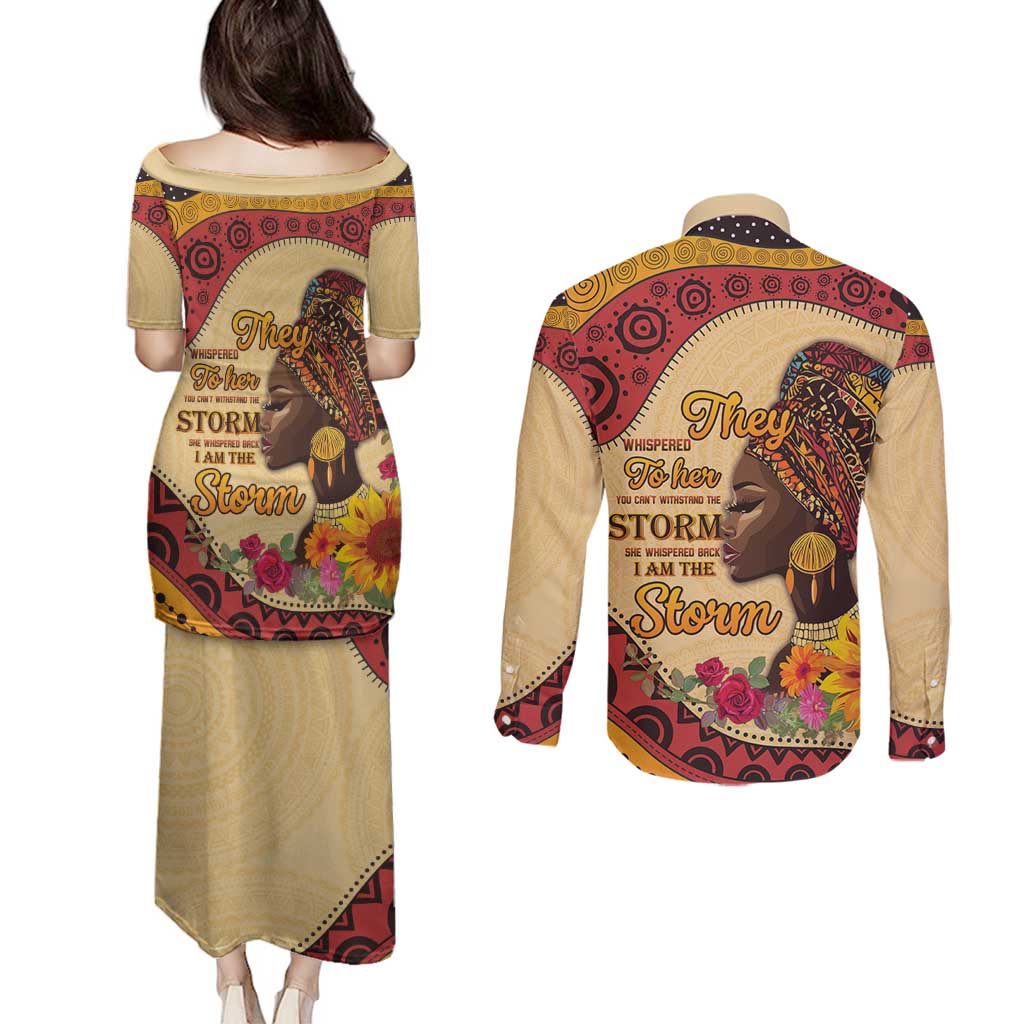 Black History Month Couples Matching Puletasi and Long Sleeve Button Shirt African Woman Afro I Am The Storm - Wonder Print Shop
