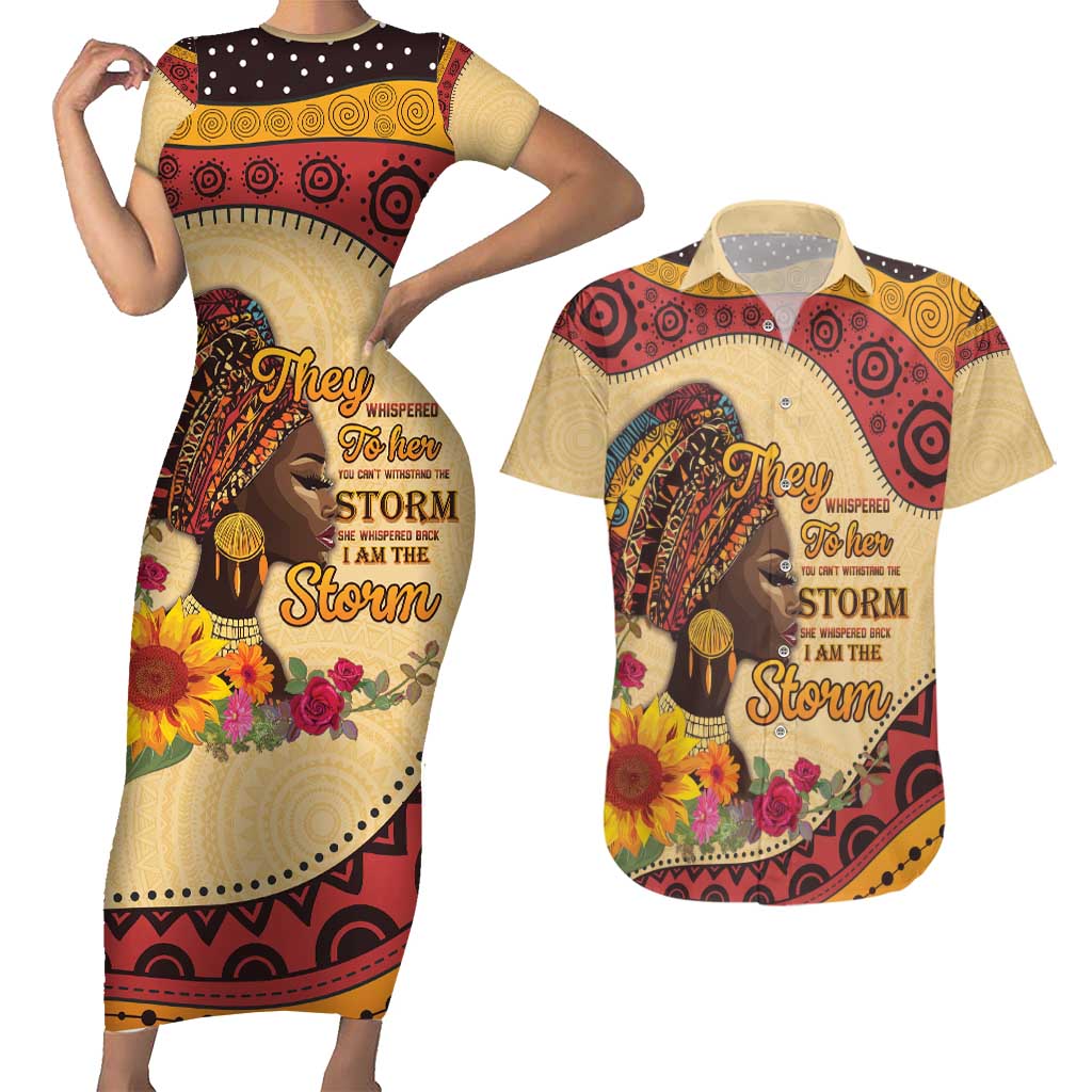 Black History Month Couples Matching Short Sleeve Bodycon Dress and Hawaiian Shirt African Woman Afro I Am The Storm - Wonder Print Shop