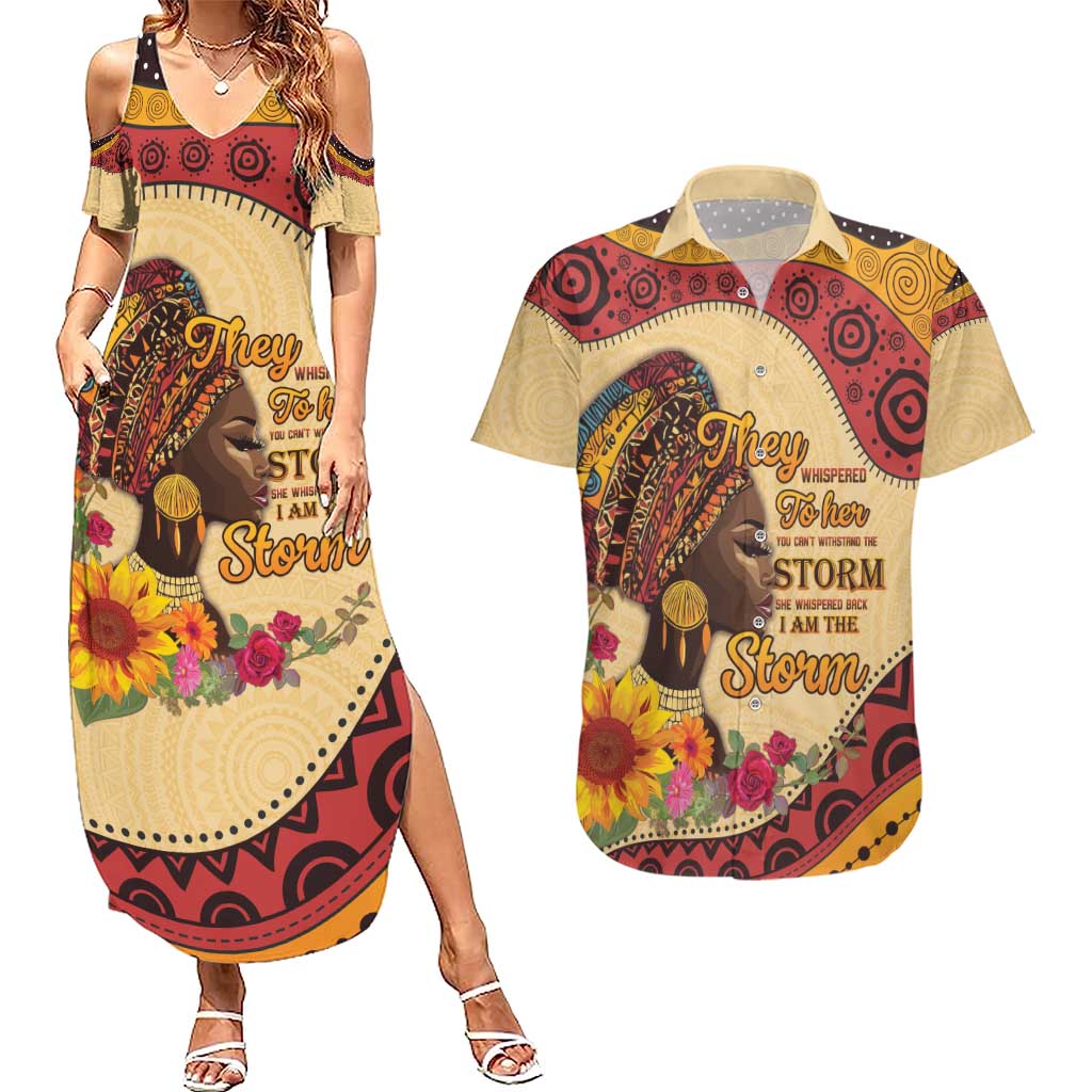 Black History Month Couples Matching Summer Maxi Dress and Hawaiian Shirt African Woman Afro I Am The Storm - Wonder Print Shop