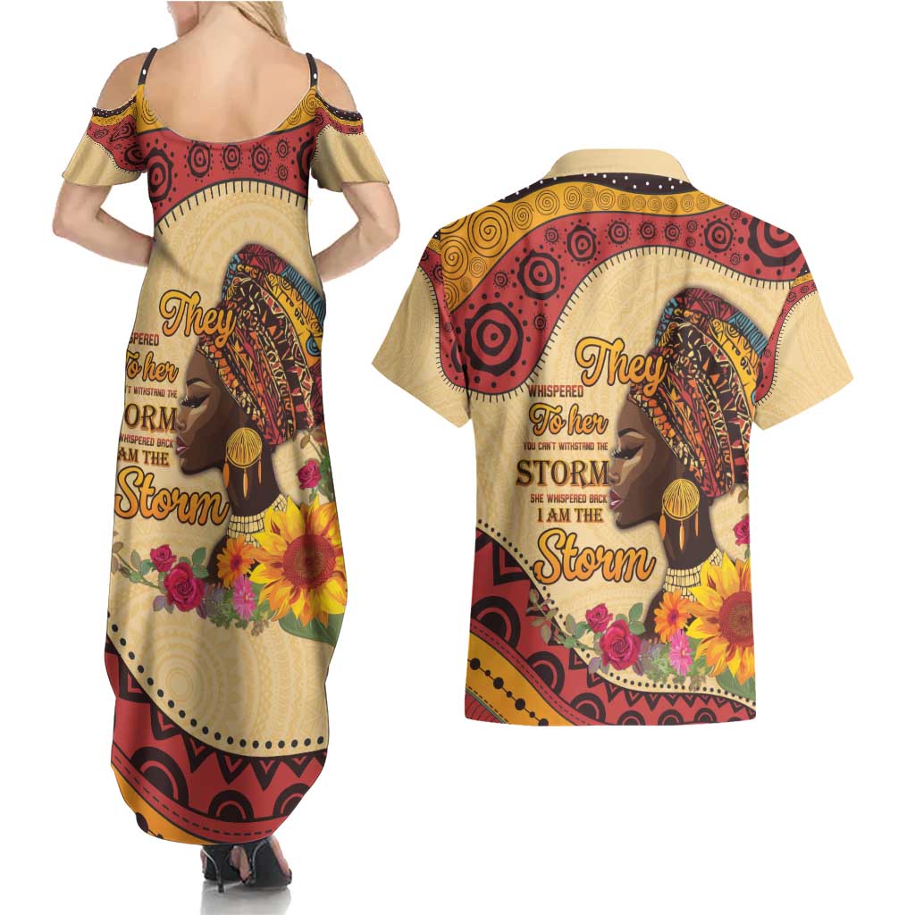 Black History Month Couples Matching Summer Maxi Dress and Hawaiian Shirt African Woman Afro I Am The Storm - Wonder Print Shop
