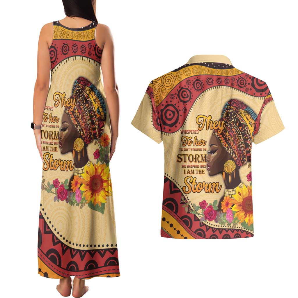 Black History Month Couples Matching Tank Maxi Dress and Hawaiian Shirt African Woman Afro I Am The Storm - Wonder Print Shop