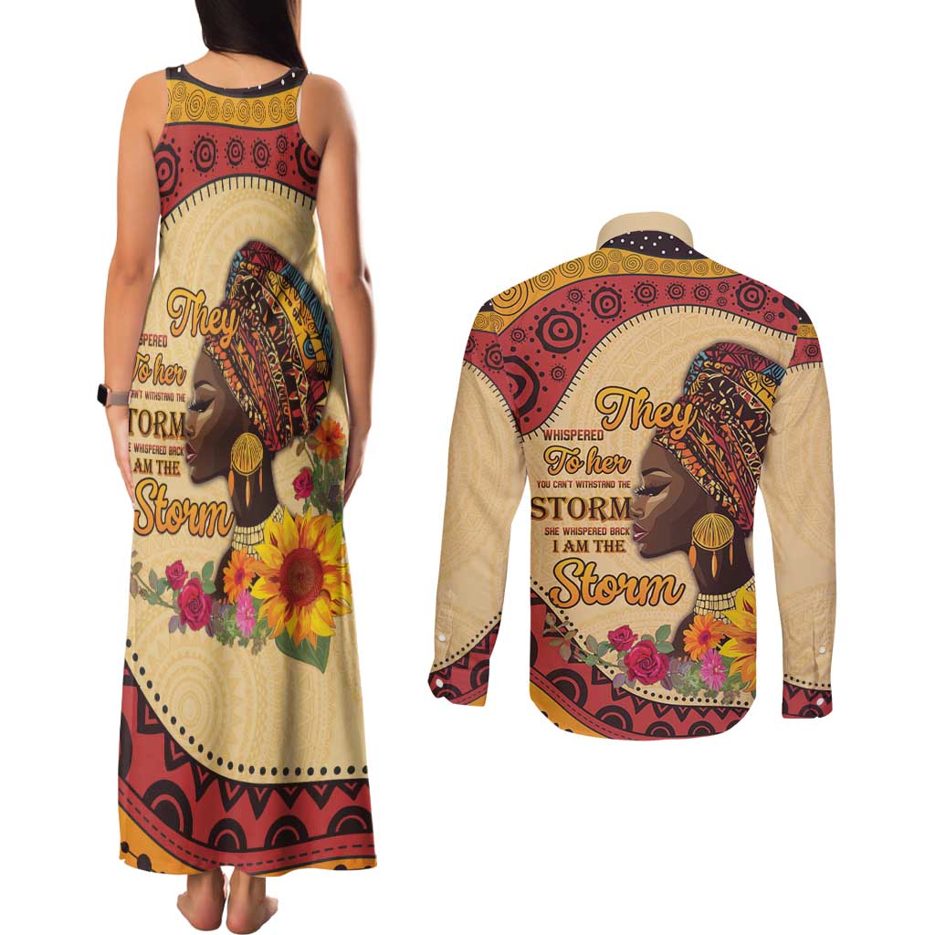 Black History Month Couples Matching Tank Maxi Dress and Long Sleeve Button Shirt African Woman Afro I Am The Storm - Wonder Print Shop