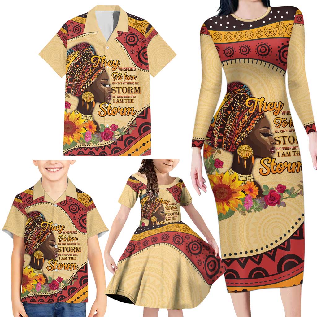 Black History Month Family Matching Long Sleeve Bodycon Dress and Hawaiian Shirt African Woman Afro I Am The Storm - Wonder Print Shop