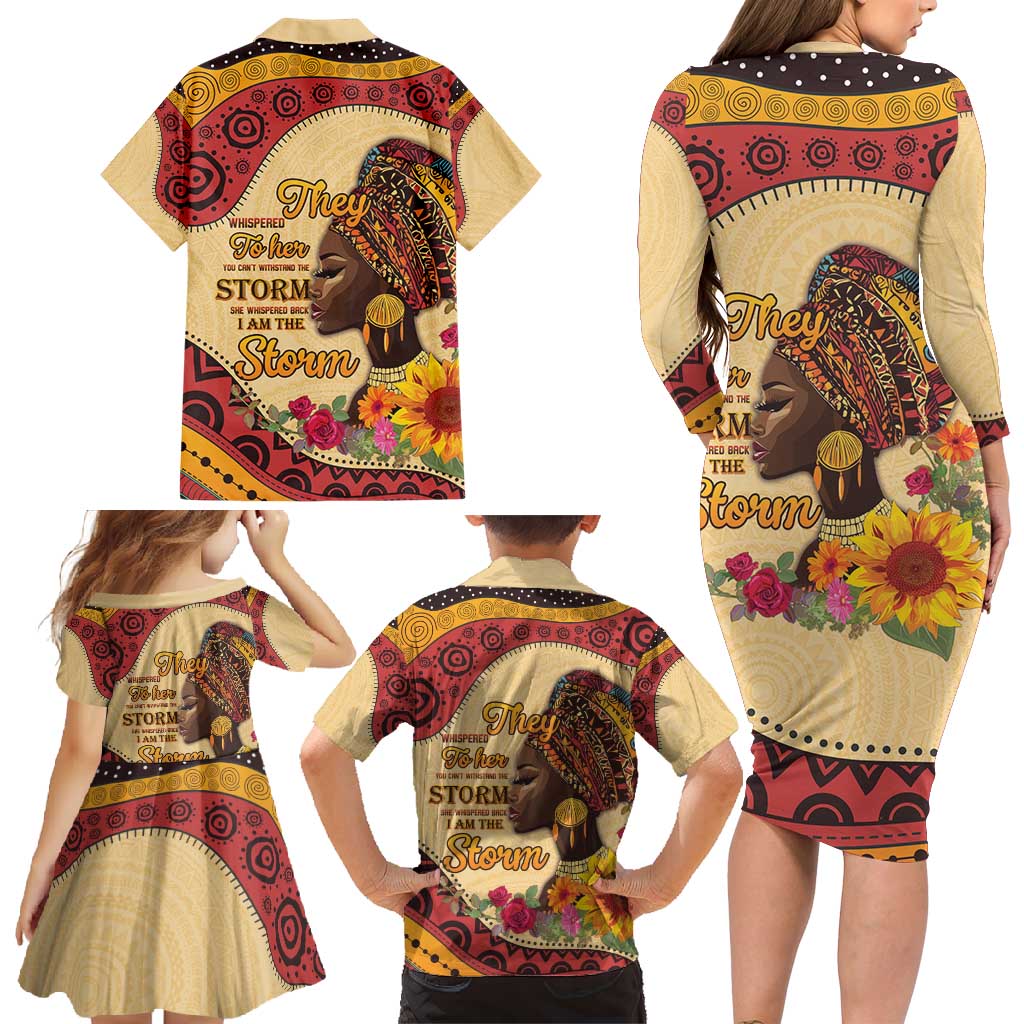 Black History Month Family Matching Long Sleeve Bodycon Dress and Hawaiian Shirt African Woman Afro I Am The Storm - Wonder Print Shop