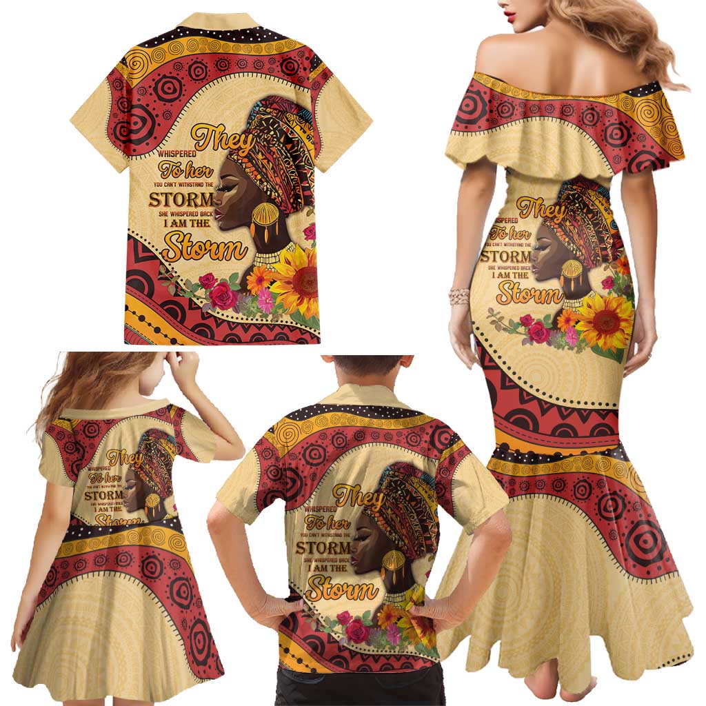 Black History Month Family Matching Mermaid Dress and Hawaiian Shirt African Woman Afro I Am The Storm - Wonder Print Shop