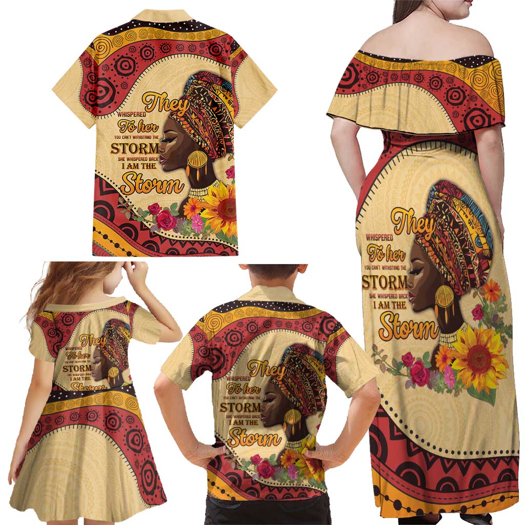 Black History Month Family Matching Off Shoulder Maxi Dress and Hawaiian Shirt African Woman Afro I Am The Storm - Wonder Print Shop