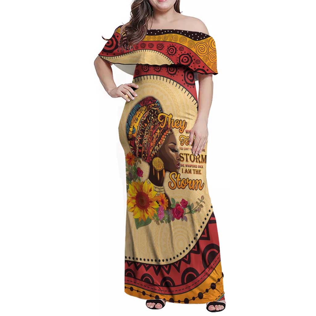 Black History Month Family Matching Off Shoulder Maxi Dress and Hawaiian Shirt African Woman Afro I Am The Storm - Wonder Print Shop