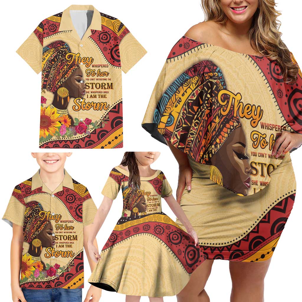 Black History Month Family Matching Off Shoulder Short Dress and Hawaiian Shirt African Woman Afro I Am The Storm - Wonder Print Shop