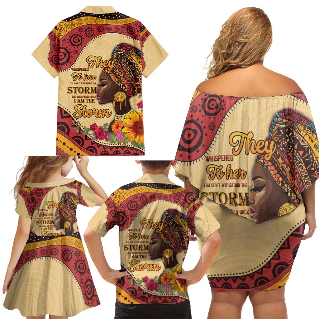 Black History Month Family Matching Off Shoulder Short Dress and Hawaiian Shirt African Woman Afro I Am The Storm - Wonder Print Shop