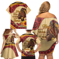 Black History Month Family Matching Off Shoulder Short Dress and Hawaiian Shirt African Woman Afro I Am The Storm - Wonder Print Shop