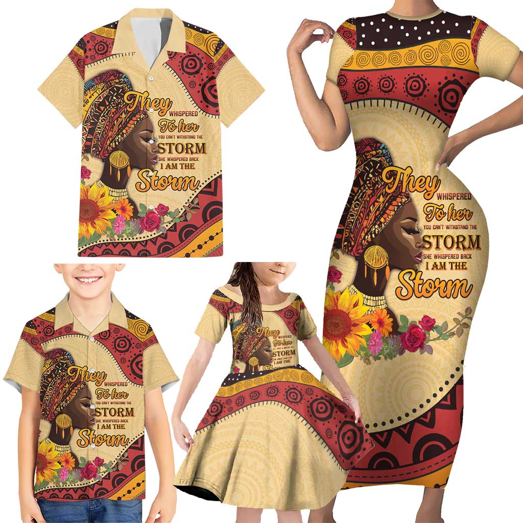 Black History Month Family Matching Short Sleeve Bodycon Dress and Hawaiian Shirt African Woman Afro I Am The Storm - Wonder Print Shop