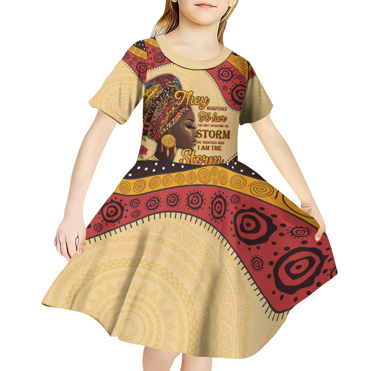Black History Month Kid Short Sleeve Dress African Woman Afro I Am The Storm - Wonder Print Shop