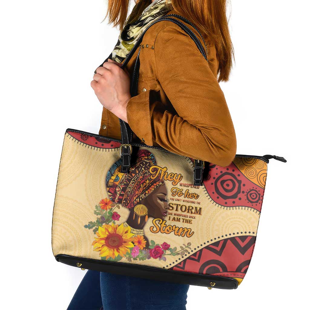 Black History Month Leather Tote Bag African Woman Afro I Am The Storm - Wonder Print Shop