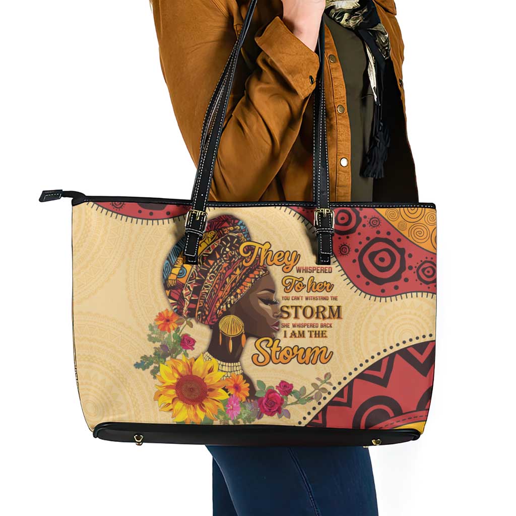 Black History Month Leather Tote Bag African Woman Afro I Am The Storm - Wonder Print Shop
