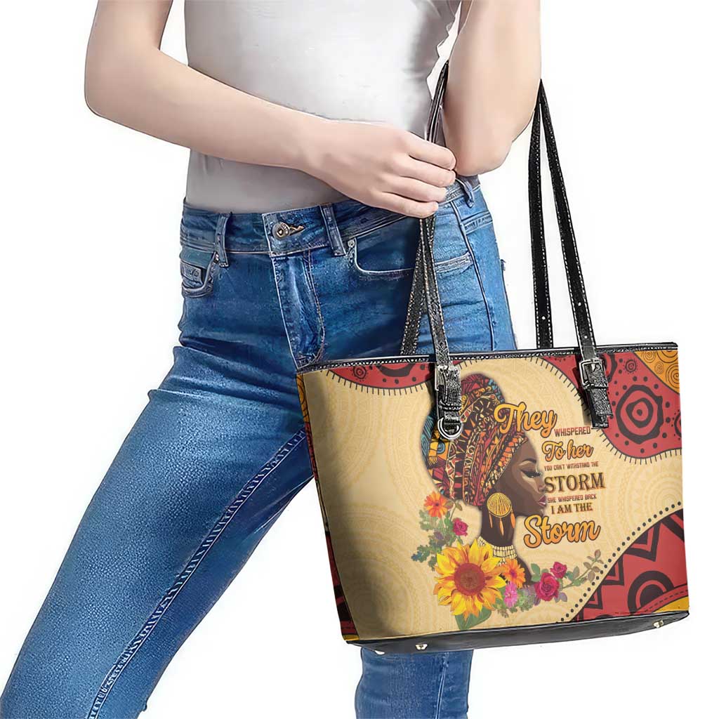 Black History Month Leather Tote Bag African Woman Afro I Am The Storm - Wonder Print Shop